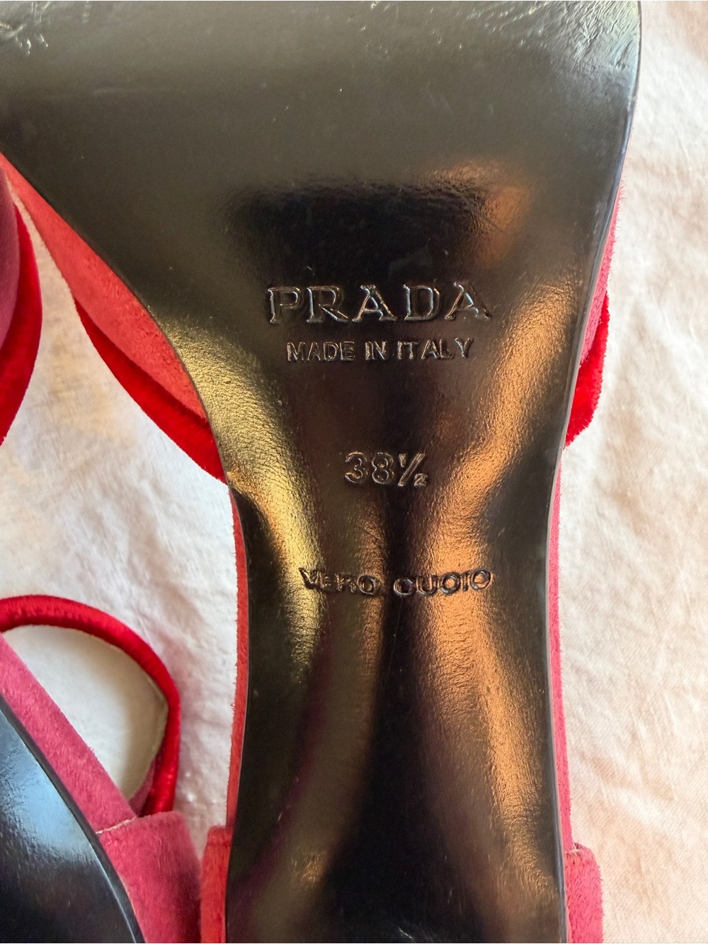 Vintage Prada Suede Velvet Trim Pointy Toe Ankle Strap Heels Hot Pink Red 90s - Picture 9 of 9